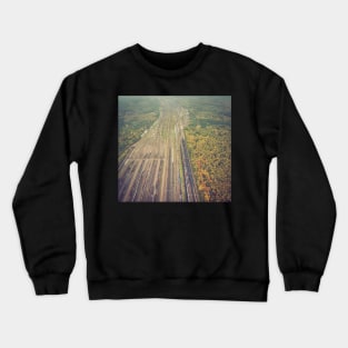 Autumn forest and railway depot aerial view Crewneck Sweatshirt